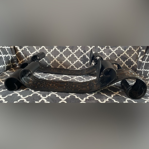 Pair Brown Bronze Fancy Scrolled Metal Hanging Wall Pillar Candle Sconce - Picture 4 of 4